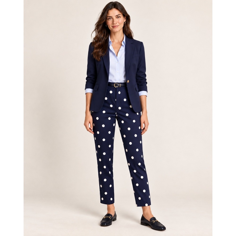 Banana Republic Womens Avery Ankle Pants Size 2 Navy Blue Polka Dot Workwear